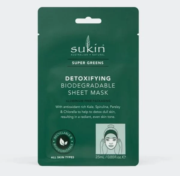 Sukin Super Greens Detoxifying Sheet Mask Sachet X 8
